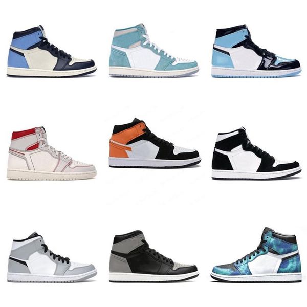 

ship 3day 1 university hyper royal chicago basketball shoes kid women men 1s mid milan digital pink sail light blue unc pate262u, Black