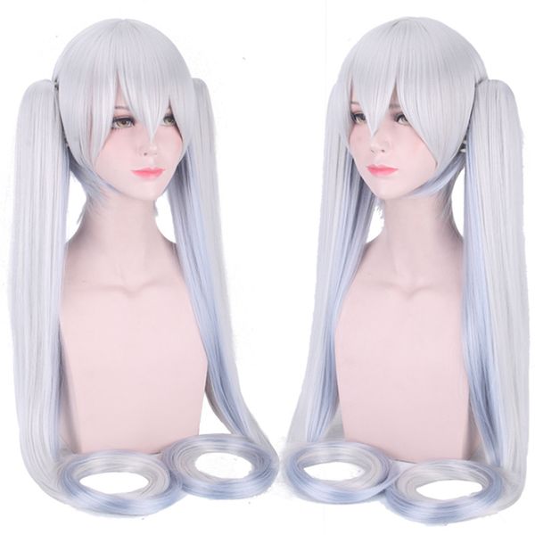 

fashion silver white short long double horsetail split cosplay wig, Black