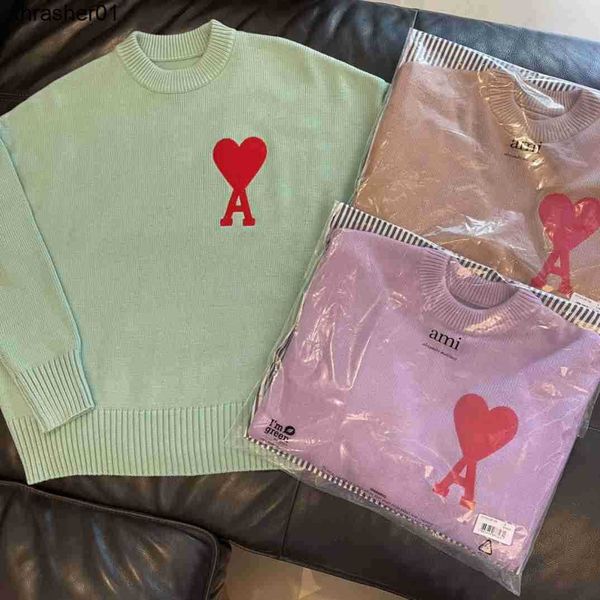 

men's sweaters designer amis fashion brand embroidered round neck sweater men women sweater, White;black