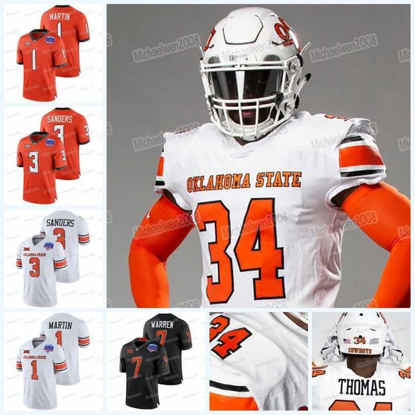 

ncaa oklahoma state cowboys football jersey 21 barry sanders spencer sanders jaylen warren tay martin tanner brown kolby harvell-peel cale, Black