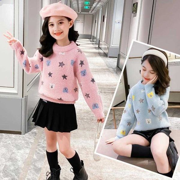 

pullover girls fleece sweater autumn and winter children's girls pullover knitted bottoming shirt 9 10 12 years old fall clothes for ki, Blue