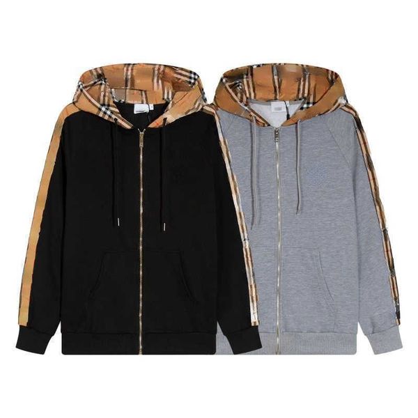 

bby designer hoodie mens sweatshirt tb plaid hooded sweater men women zip jacket loose cardigan coat casual hoodies, Black
