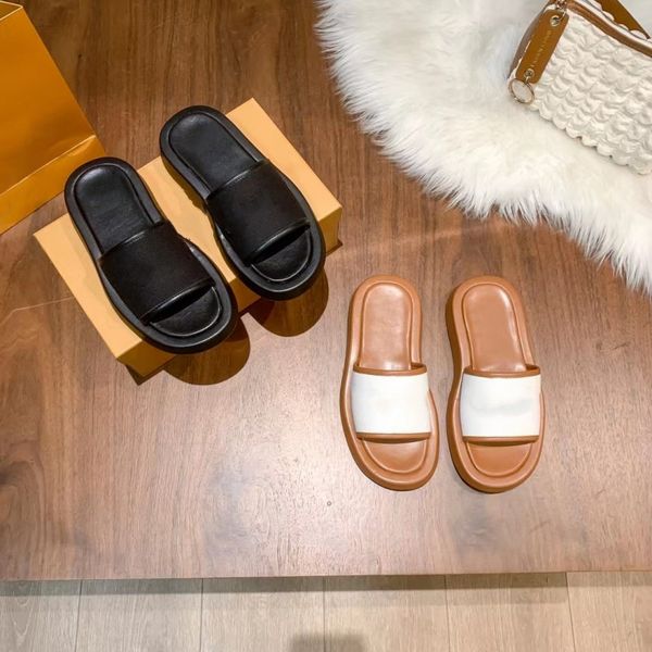 

modern slippers classic women designer shoes fashion brand casual shoes indoor comfortable summer antiskid outdoor beach leather luxury flat, Black