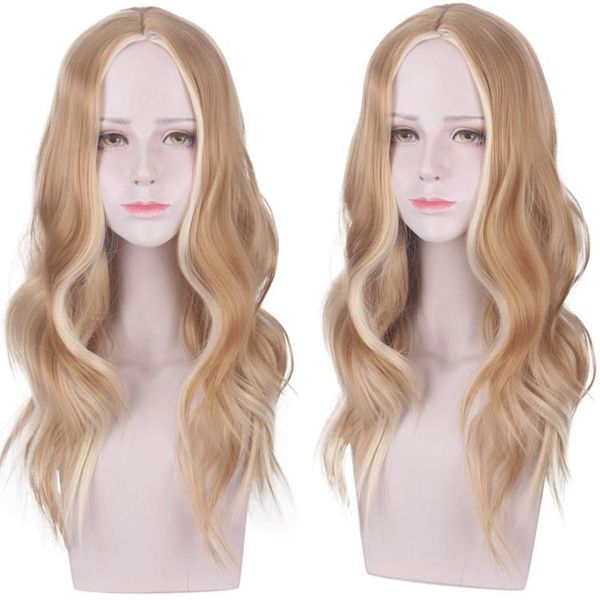

fashion golden split curly big wave harajuku cosplay long hair wig, Black