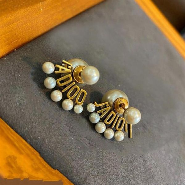 

classics 18k gold plated designer ear stud earrings brand designers geometry letters fashion women imitation pearl earring wedding192h, Golden;silver