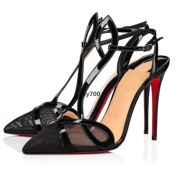 

red bottomed shoe christians women pumps pointed toe red women's shoes double l pump ankle strap high heels mesh leather stiletto opo, Black