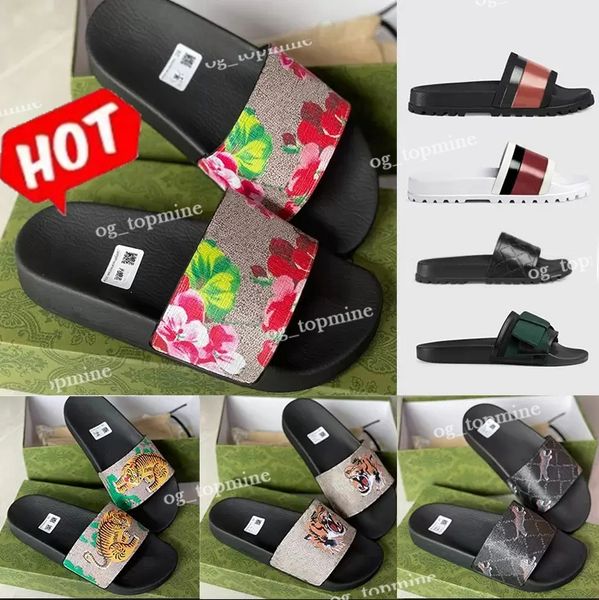 

designer rubber slide sandal floral brocade men slippers gear bottoms flip animal print flops women striped beach causal slipper eur 35-45, Black