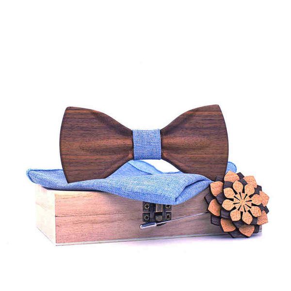 

linbaiway wooden butterfly tie set for men suit handkerchief bowtie brooches cravate homme noeud papillon corbatas gift for men j220816, Blue;white