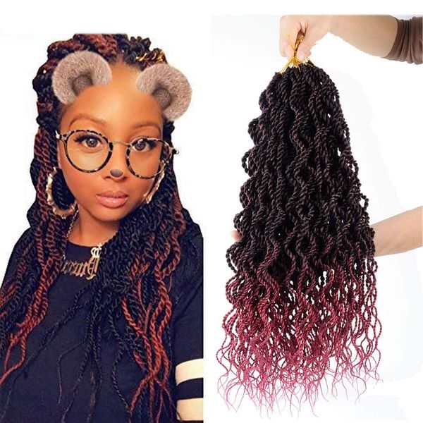 

18 inch wavy senegalese twisted crochet hair braid wavy braid synthetic braiding hair extension curly crochet hair 15 stands/pack ls32, Black