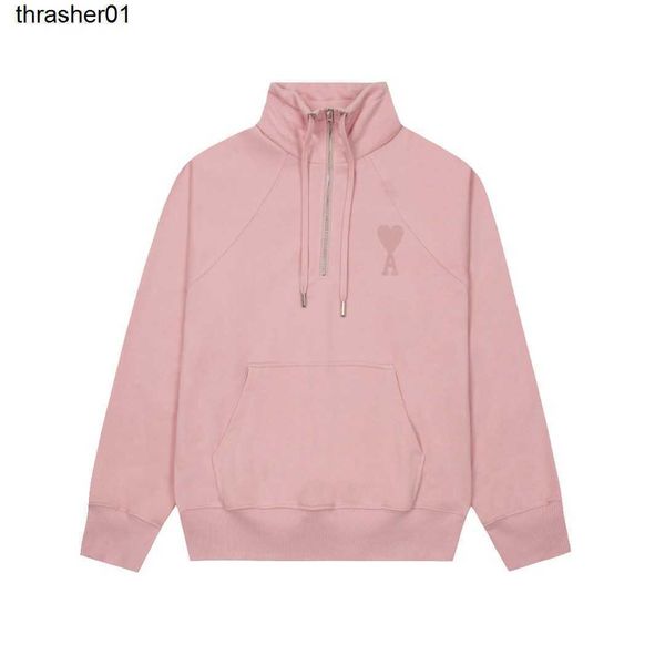 

women's hoodies designer sweatshirts amis love letter embroidery long sleeve stand neck zipper sweatshirt winter new couple pullover lo, Black