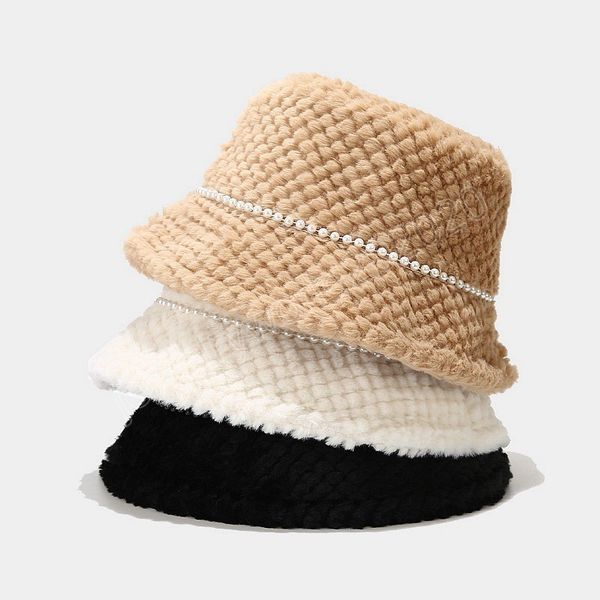 

hats for women autumn winter pearl bucket hats lamb plush soft warm fisherman hat panama casual caps lady, Blue;gray