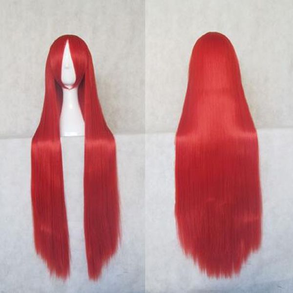 

fashion new anime cosplay 100cm straight long hair red bangs wig, Black