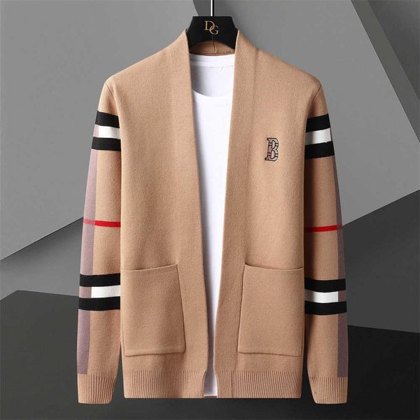 

men's wool blends winter pocket men cardigan fashion brand designer size style english two knitted jacket, Black