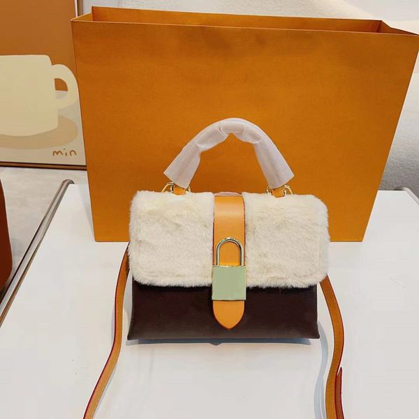

mini furry lock bags designer bags luxury handbag crossbody shoulder bag woman floral handbags purse pochette emboss print letters winter fu