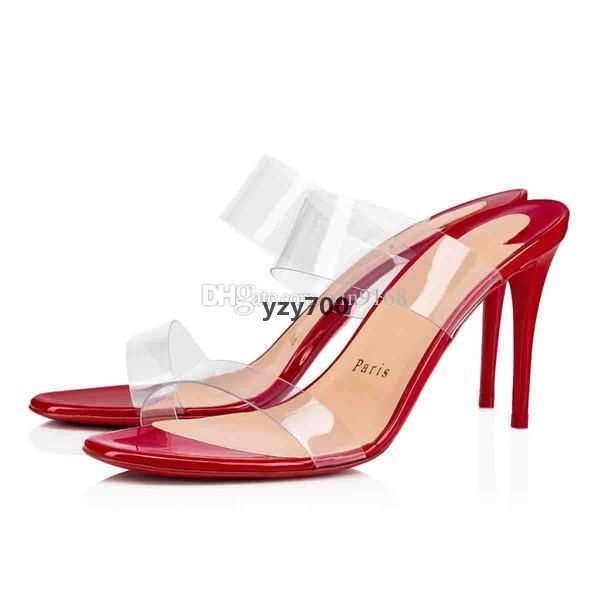 

red bottomed shoe christians woman summer sandals red soles heels brand red shoes "just-nothing" style leather and pvc straps lady, Black