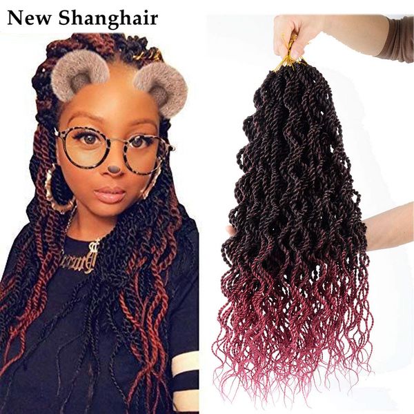 

18 inch synthetic curly senegalese twist hair crochet braids wavy hair extensions 65g/pcs crochet twist braiding hair bs32q, Black