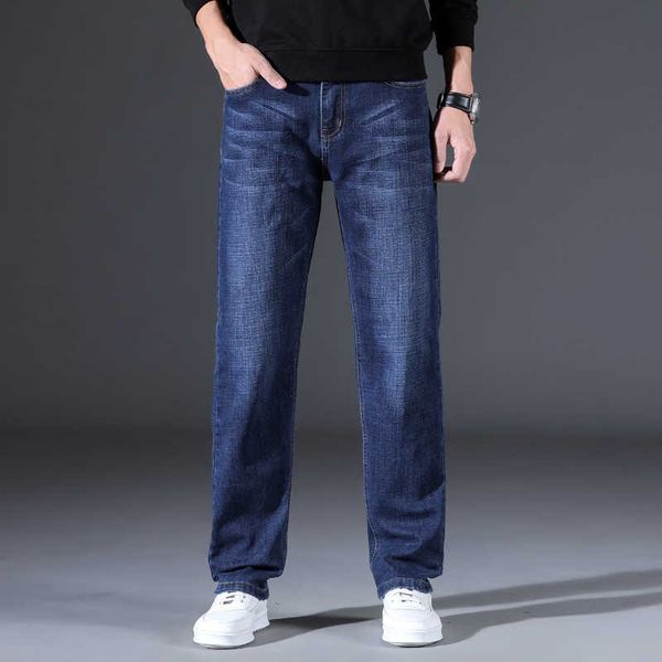 

men's fashion washing straight tube pure cotton jeans 2022 autumn middle waist casual pants, Black