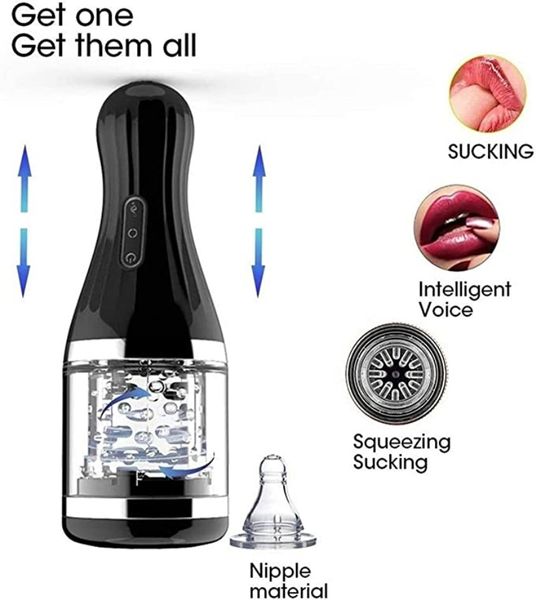 

costumes handstelescopic rotating male masturbator self pleasure automatic piston usb rechargeable intelligent toy for men cospl, Black