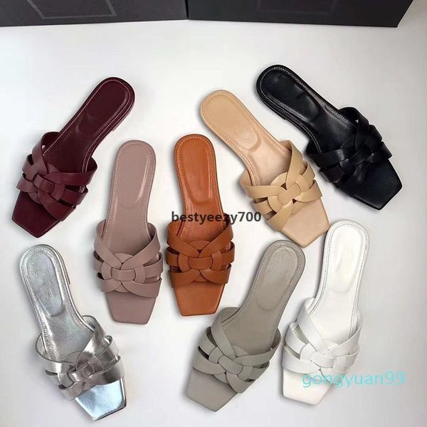 

sandal ss tribute mules slides sandals slippers smooth leather cassandra flat women beach shoes slide sandal slipper flip flops yslity yls, Black