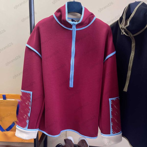 

designer womens sweatshirt stand collar mid-length pullover color contrast printed design left shoulder velvet sweatshirts brand joker wome, Black