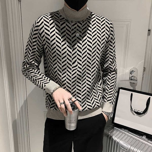 

men's sweaters fashion loose turtleneck knitted korean sweater men clothing 2022 autumn new loose casual pullovers all-match warm t221, White;black