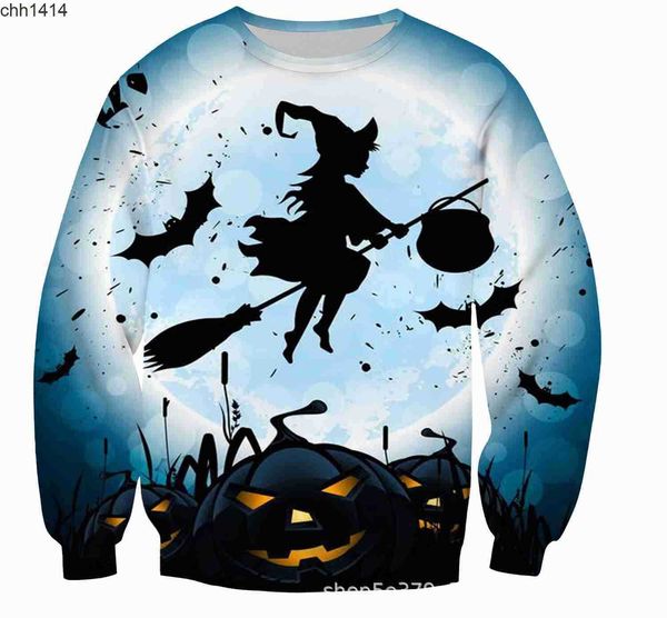 

halloween witch pumpkin head halloween 3d digital full-color printing essentials men's long sleeve pullover sweater, Black