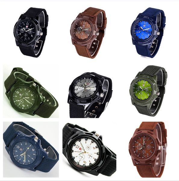 

gemius mens watches army racing force mens sport for men fabric band knight sports canvas, Slivery;black