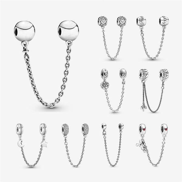 

925 sterling silver safety chain charms for women fit original pandora bracelet bangle design with logo fine jewelry l2097, Black