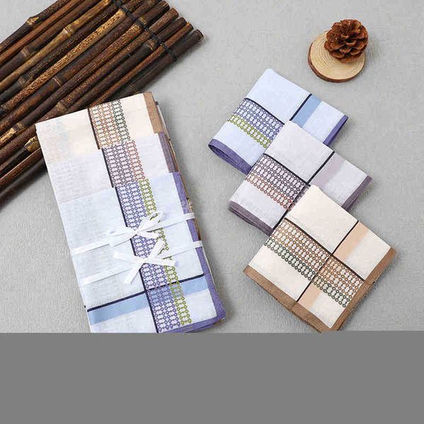 

612pcs square plaid stripe handkerchiefs men classic vintage pocket cotton towel for business wedding party 4040cm j220816, Blue;white