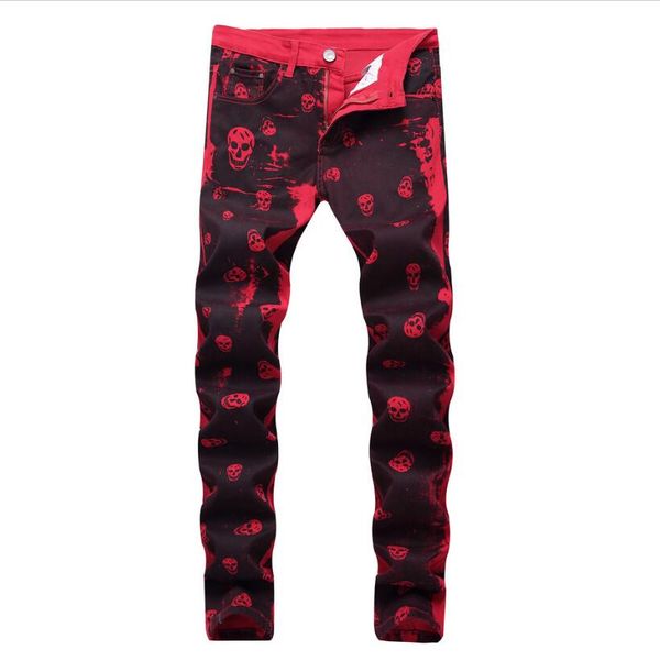 

men's jeans motorcycle denim pants long punk trendy men jean stitching skull pattern printed casual pant ns9my001jeans, Blue