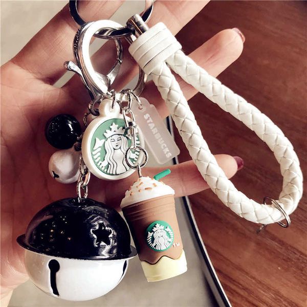 

keychains korean creative cute cartoon lovers simulation 1 gram coffee cup star dad woven rope bell car key chain bag pendant rubber silicon, Silver
