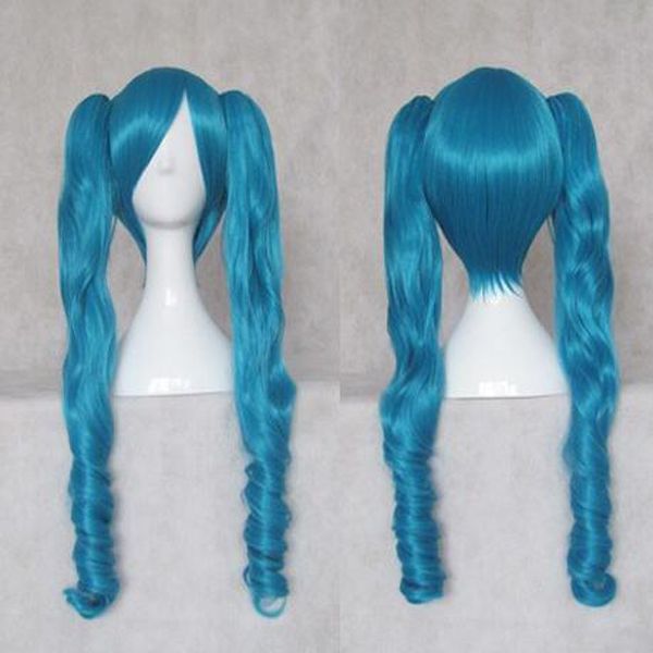 

fashion anime cosplay double pony tail clipvocaloid wig dark blue wig, Black