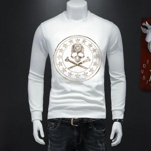 

men's new arrived sweatshirt casual round neck long sleeve designer rhinestone fashion, Black