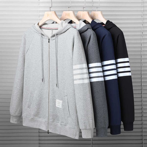 

2022 new fall/winter men's and women's hoodies fashion designer brand tb.thom four bar knitted for couple zipper hooded classic co, Black
