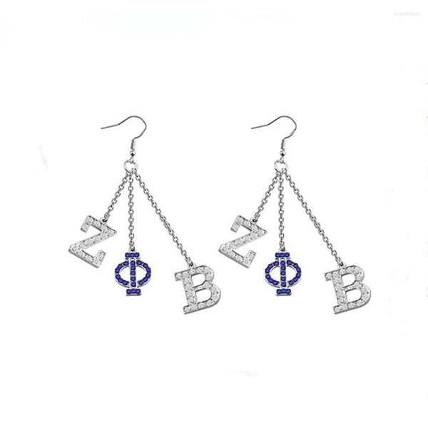 

dangle earrings custom design trendy metal inlay greek letter zob zpb symbol society group sorority zeta phi beta jewelry, Silver