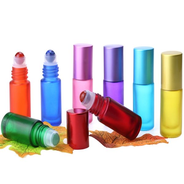 

500pcs/lot 5ml glass bottles meal aluminum cap gemstone roller bottle empty essential oil roll on ball bottle