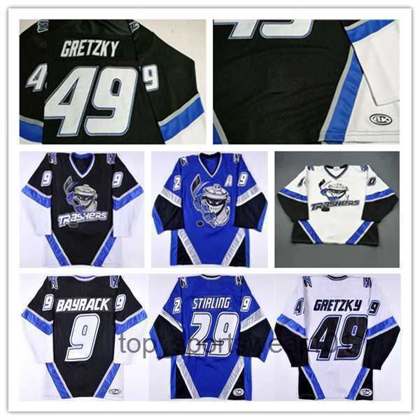 

fans tees danbury trashers uhl hockey jersey custom 49 brent gretzky 29 scott stirling 9 mike bayrack 42 brad wingfield 16 mike rupp 17 gal, Black