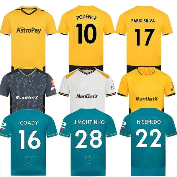 

22 23 wolves home soccer jerseys adama kilman semedo raul neto neves 2022 2023 j.otto podence gibbs white football shirts men kids kits s-2x, Black;yellow