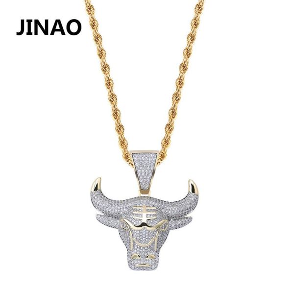 

jinao fashion cubic zircon iced out chain necklace bull demon king pendant hip hop jewelry statement necklace bling gift for man j249u, Silver