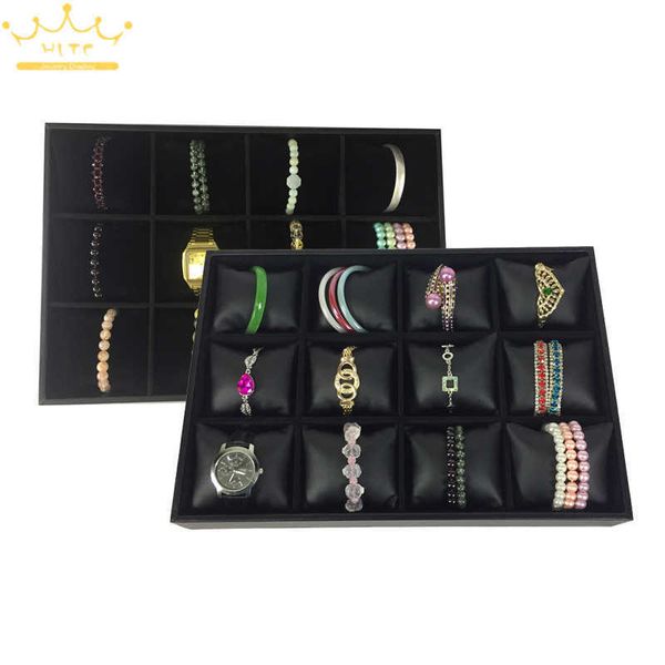 

jewelry boxes black velvet leatherette 12 grid pillow display tray jewelllery storage box organizer series l221021, Black;white