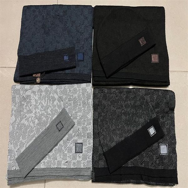 

men women designers hat scarf sets classic lattice keep warm in winter two-piece wool hats & scarves set238s, Blue;gray