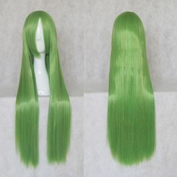

fashion new anime cosplay code 80cm long straight hair green wig, Black