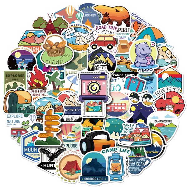 

50pcs outdoor hiking camping adventure nature stickers pack car bike luggage sticker lapskateboard motor water bottle decal bp570