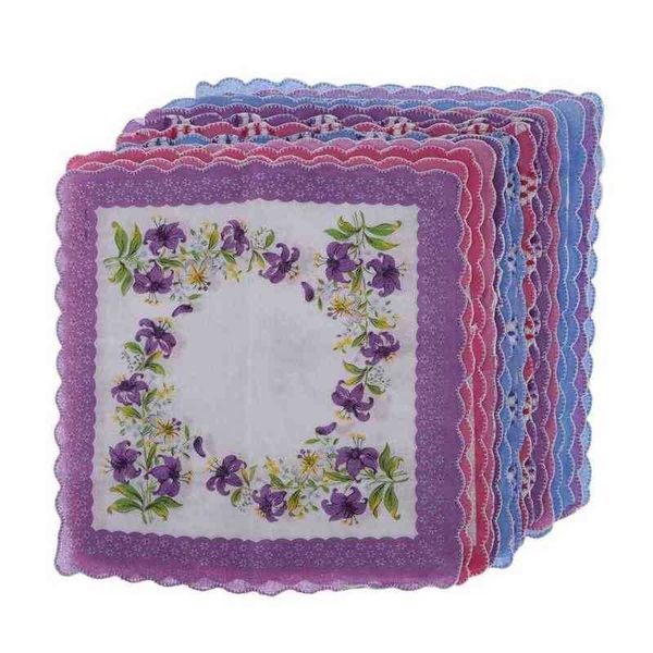 

15x women handkerchiefs 100 cotton mixed floral handkerchiefs j220816, Blue;white
