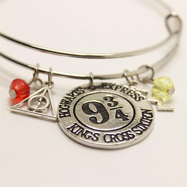 

12pcs lot new fashion hp jewelry hogwarts express charms pendant expandable bracelet necklace for women gift283l, Golden;silver
