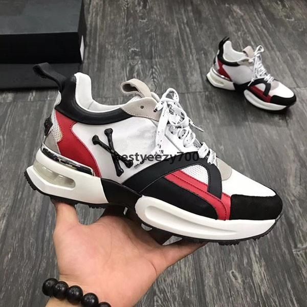 

fashion men leather lace up platform oversized sole sneakers white casual shoes printed philipps pleins xwn, Black