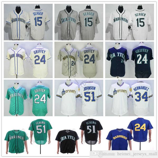 

2019th man women kids baseball jerseys 51 ichiro suzuki 15 kyle seager 24 ken griffey jr. 51 randy johnson 34 felix hernandez stitched, Black