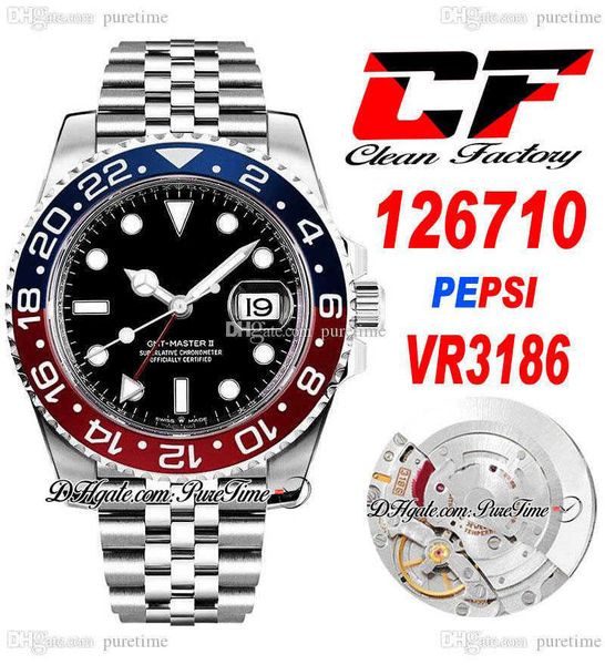 

clean cf gmt vr3186 pepsi automatic mens watch red blue ceramic bezel black dial 904l jubileesteel bracelet super edition same serial