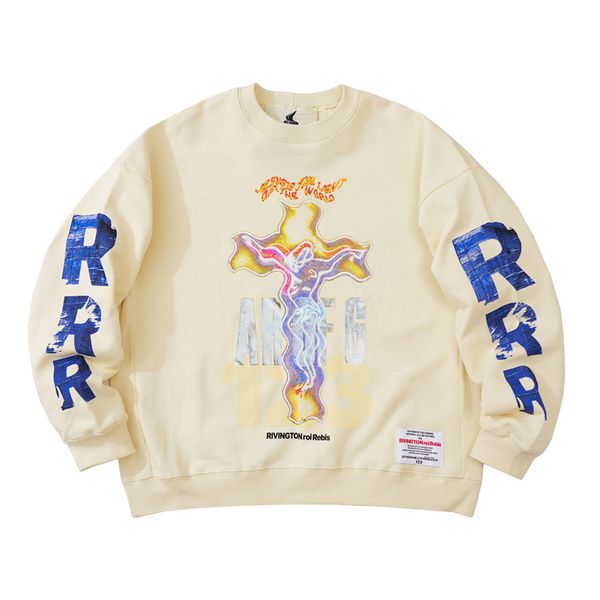 

22fw usa collaborate gospel cross crewneck oversized hoodie autumn winter skateboard streetwear pullover pullover sweatshirt, Black;brown