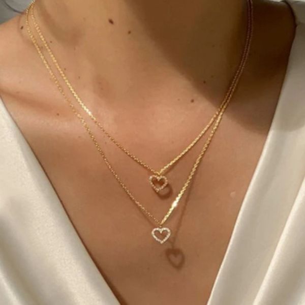

new trendy multilayer heart butterfly necklace for women fashion gold silver color geometric chain collar jewelry gift 2111432